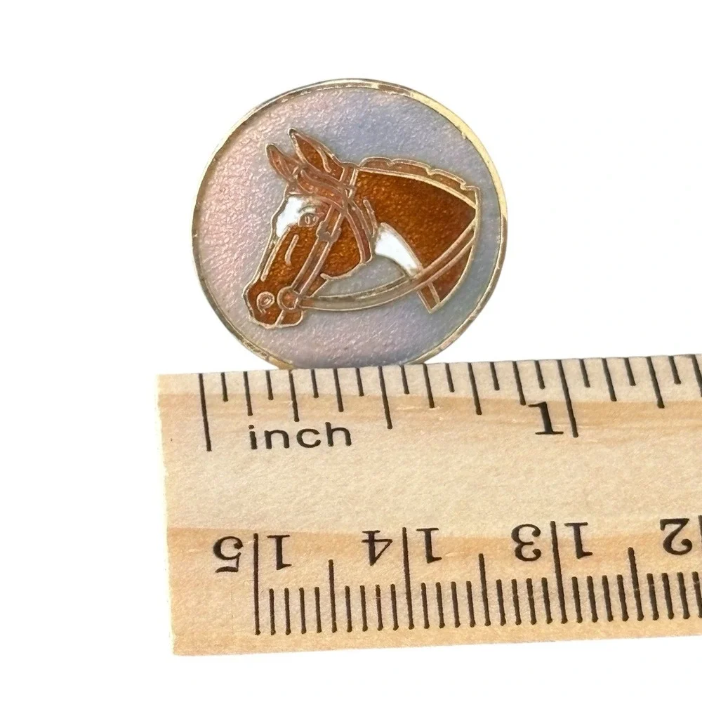 Horse Head Cufflinks Gold Tone Crackle Enamel Round Figural Brown Horse Vintage‎
